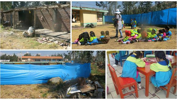 Huancayo: ​Niños estudian con muebles prestados y rodeados solo con cerco de plástico  (VIDEO)