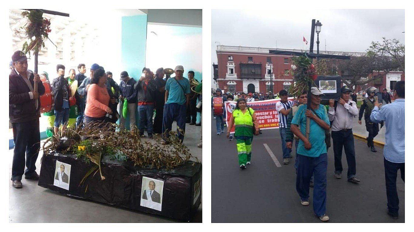 Trabajadores del Segat paralizan sus labores y protestan en la Plaza de Trujillo 