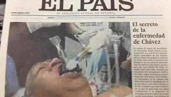 Diario El País publica en edición impresa presunta foto de Hugo Chávez entubado