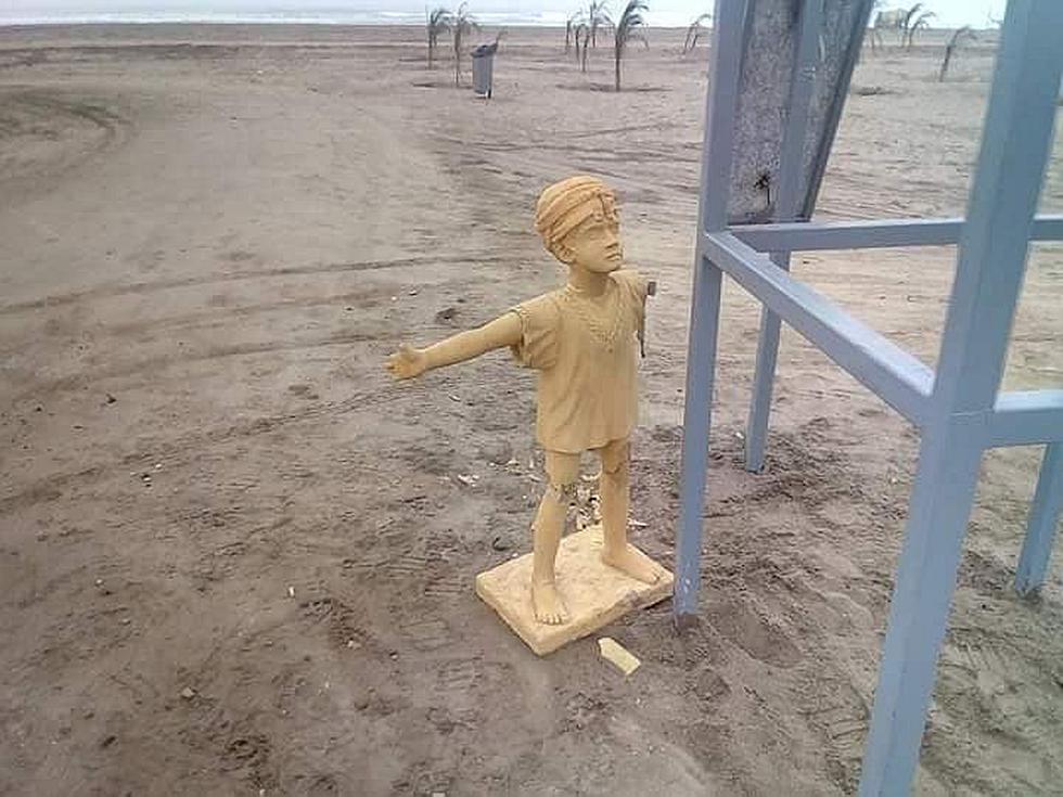 Inescrupulosos rompen brazo de estatua "Niño Chimú" (FOTO)
