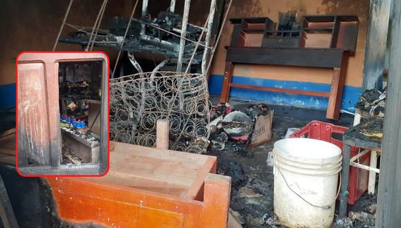 Delincuentes arrojaron explosivo y la vivienda ardió en llamas. Los habitantes, incluido un menor de 3 años, huyeron con lo que tenían puesto. (Foto: Perú 'Sin Fronteras' - Digital TV)