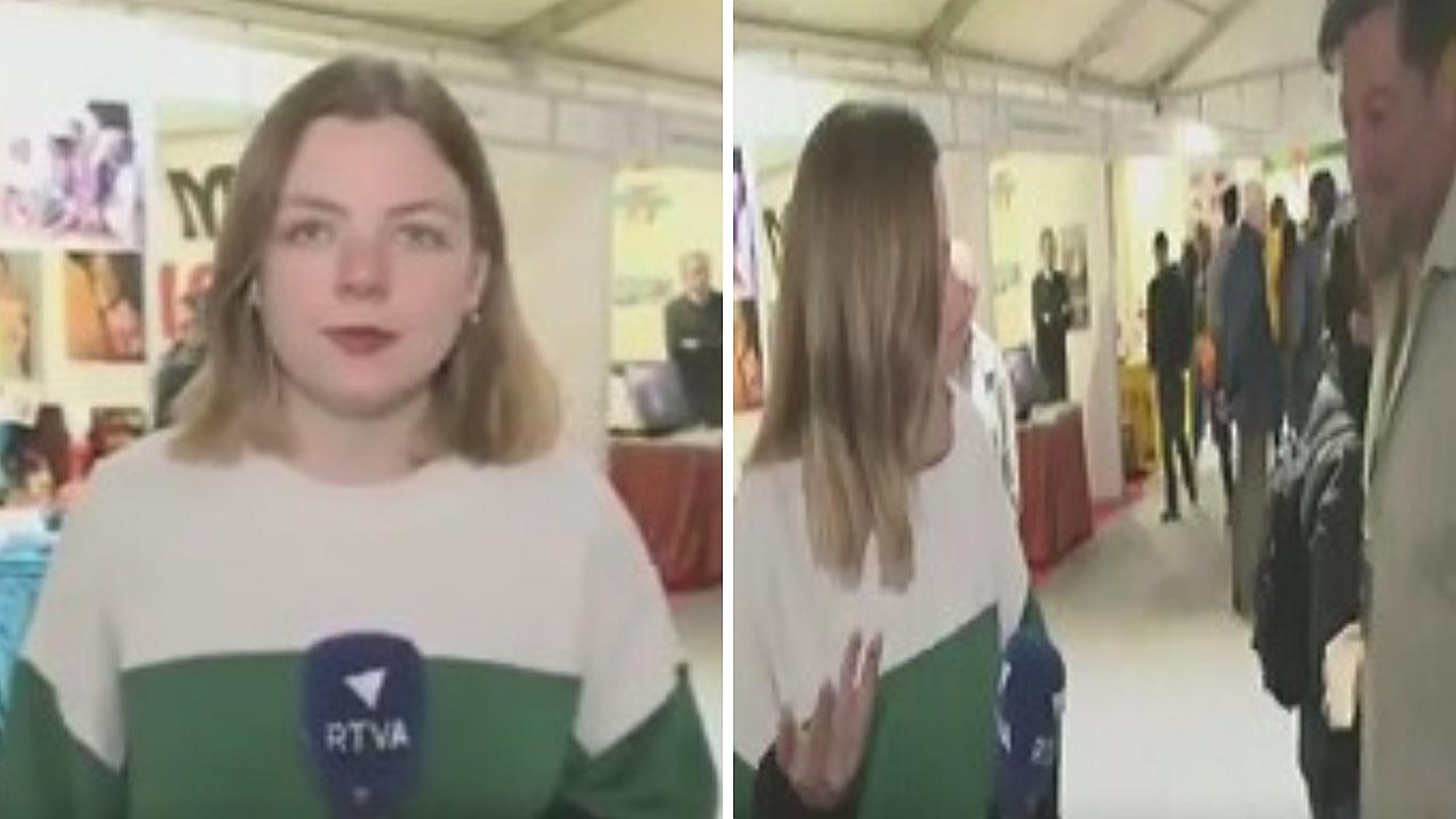 Sujeto da un beso a periodista y esta lo encara en vivo (VIDEO)