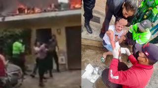 Policías y sereno de SJL entran a casa envuelta en llamas y salvan a una anciana (VIDEO)