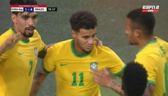 Gol de Coutinho para el 4-1 del Brasil vs. Corea del Sur en amistoso a Qatar 2022. (Foto: ESPN)