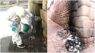 Cusco: limpian muro inca afectado por quema de basura y piden capturar a los responsables