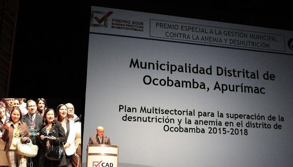 Ocobamba recibe premio por reducir anemia y desnutrición infantil