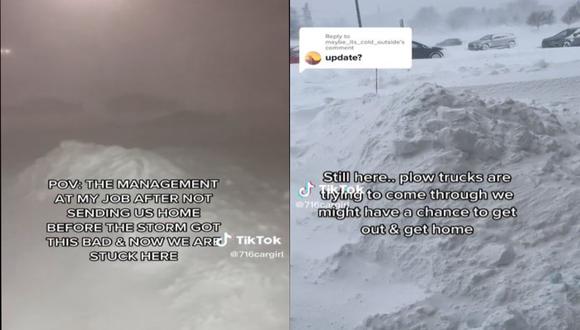 La nieve impidió a la tiktoker ingresar a Buffalo, su ciudad, por lo que tuvo que improvisar un plan de emergencia. (Foto: @716cargirl/TikTok)