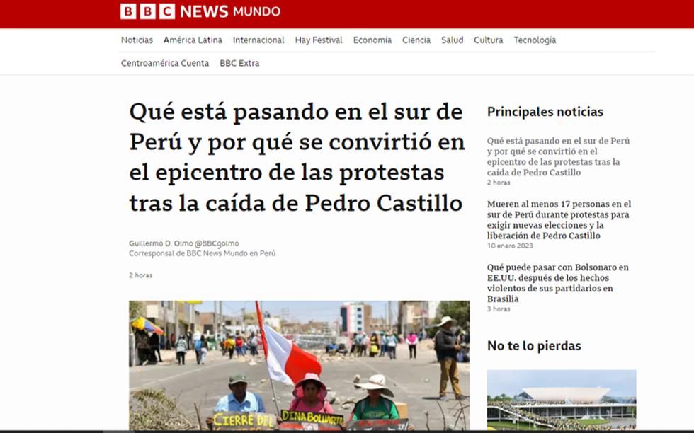 Enfrentamientos entre las fuerzas del orden y manifestantes contra el gobierno de la presidenta Dina Boluarte dejaron 17 muertos este lunes en Juliaca, en el sur de Perú, informó la Defensoría del Pueblo. (Texto: AFP / Foto: Captura BBC)

