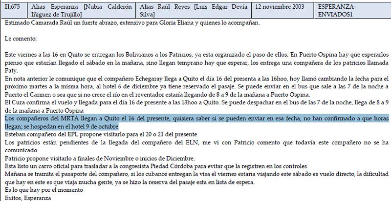 El MRTA tenía frecuentes contactos con las FARC según e-mails