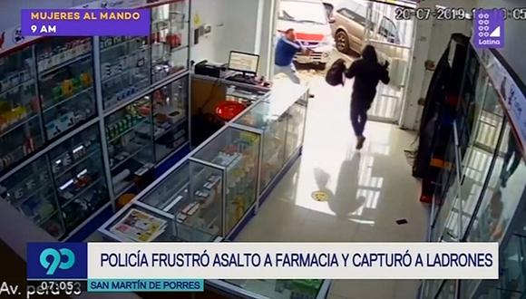 Frustran asalto a farmacia en San Martín de Porres (VIDEO)