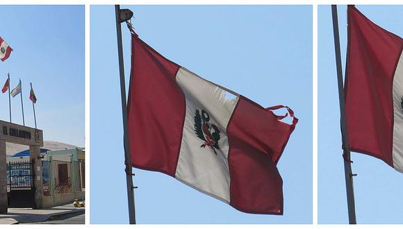 Izan bandera peruana en pésimo estado en el terminal El Collasuyo