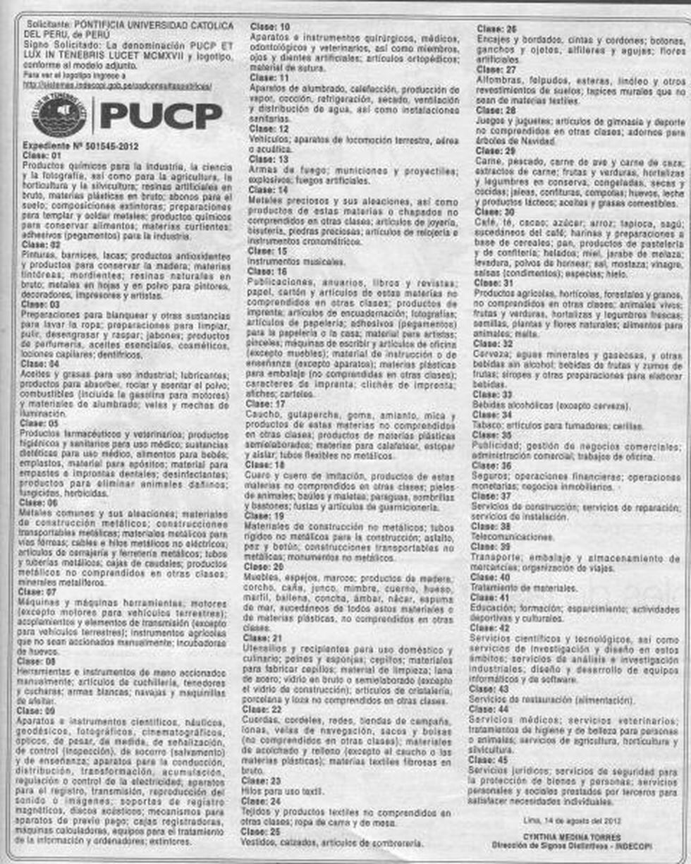 Ex universidad Católica registró las siglas PUCP en Indecopi