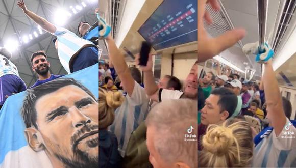 Hinchas argentinos le dedican cánticos a mexicanos en tren catarí. (Foto: Tik Tok / Kirill Kudryavtsev - AFP)