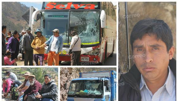 Tarma : choque de bus y camión casi manda a abismo a 30 pasajeros 