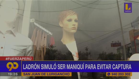 El maniquí de una tienda que intentó ser robada por dos delincuentes en el distrito de San Juan de Lurigancho. | Foto: Captura de pantalla de Latina.