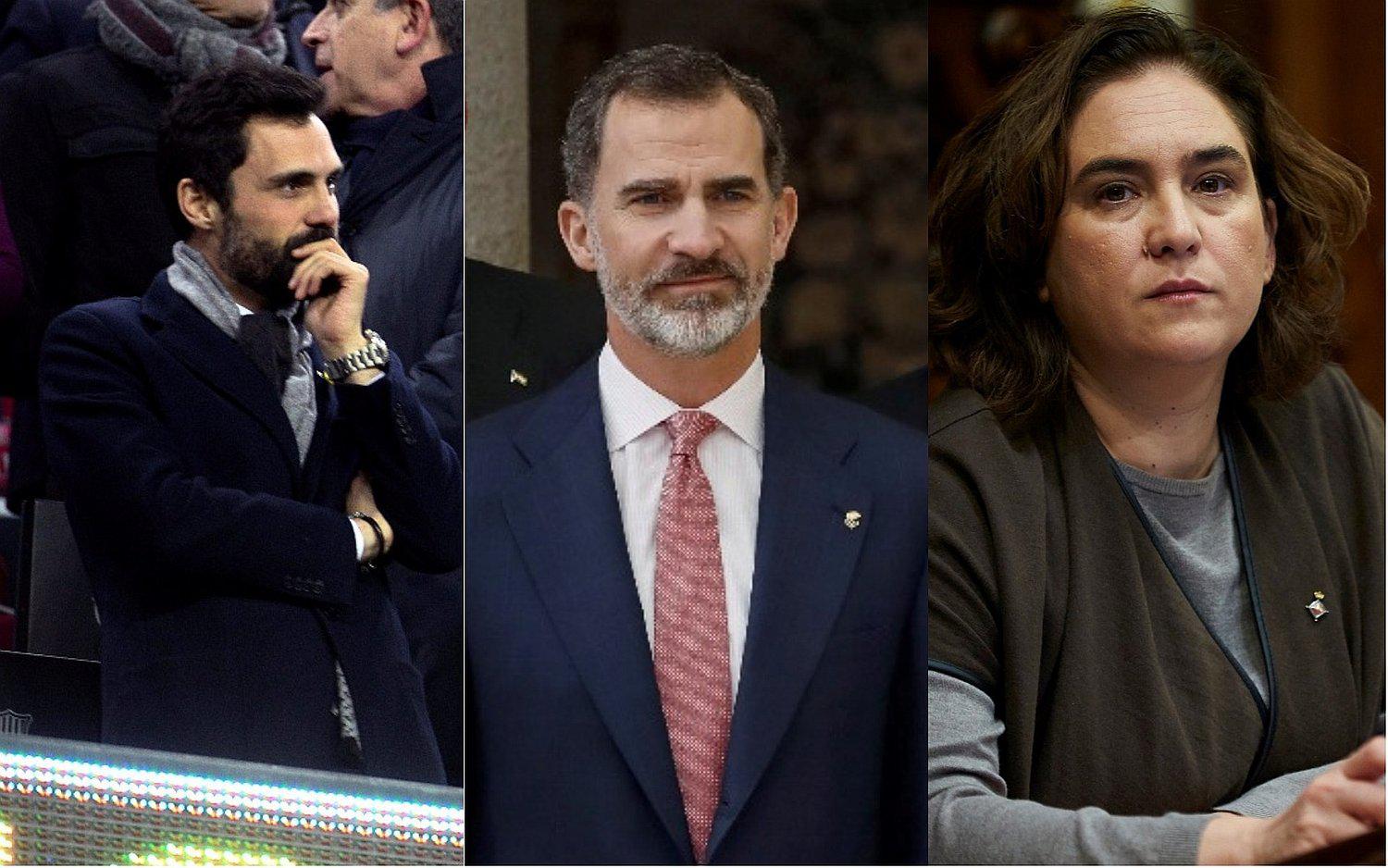 El presidente del Parlamento catalán y la alcaldesa de Barcelona plantan al rey de España