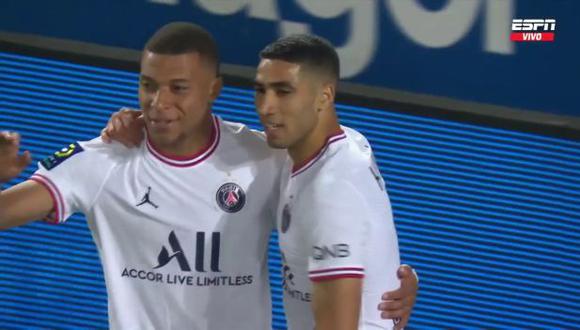 Gol de Hakimi para el 2-1 del PSG vs. Estrasburgo en la Ligue 1. (Foto: ESPN)