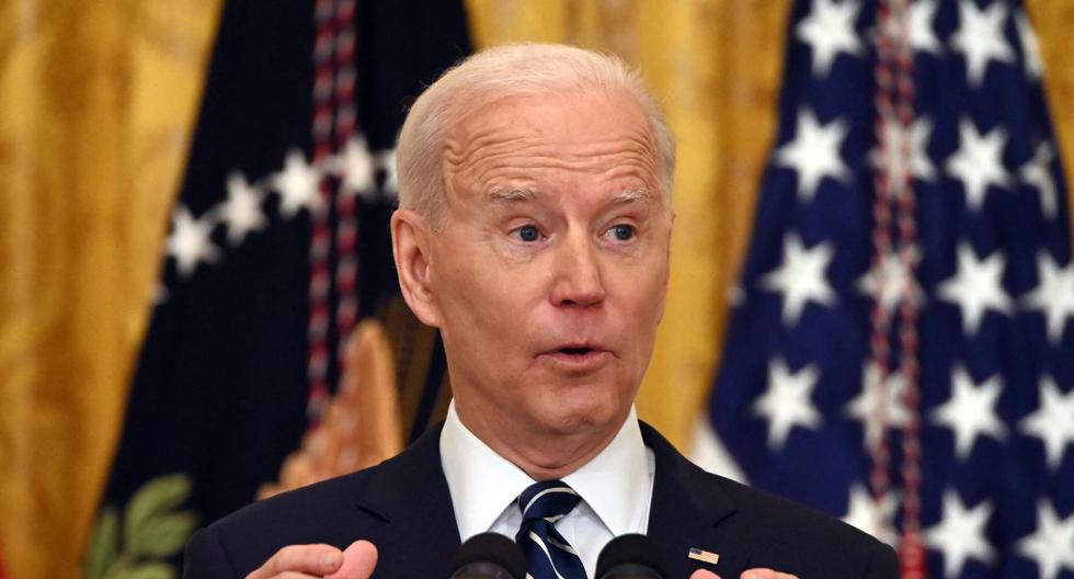 Joe Biden en su primera rueda de prensa desde que llegó al poder en Estados Unidos. (Foto: Jim WATSON / AFP).
