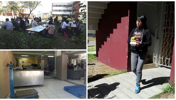 Universitarios almuerzan al aire libre en la UNSA por la falta de un comedor