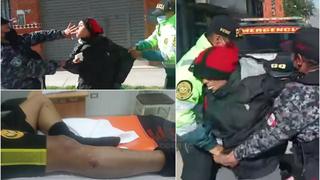 Mujer muerde en la pierna y escupe a policías para evitar que la detengan por romper ventanas (VIDEO)