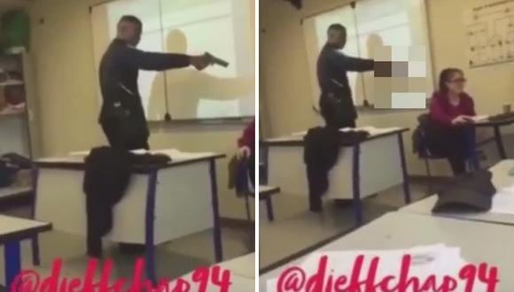 Francia: Alumno amenaza a maestra con pistola para que le ponga "presente" (VIDEO)