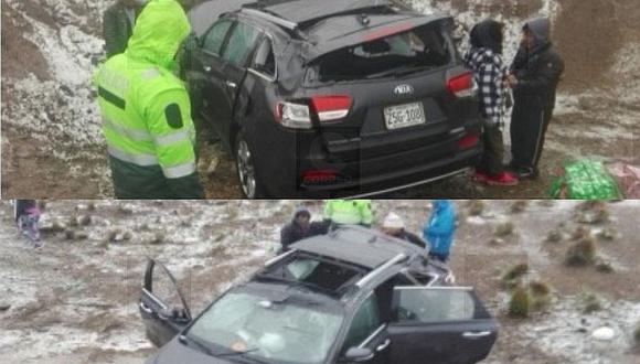 Salvan de morir cuatro personas en despiste y volcadura de auto en Huaytire