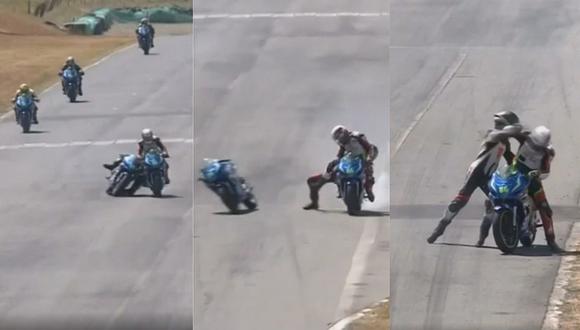 La increíble pelea de dos motociclistas en plena carrera (VIDEO)