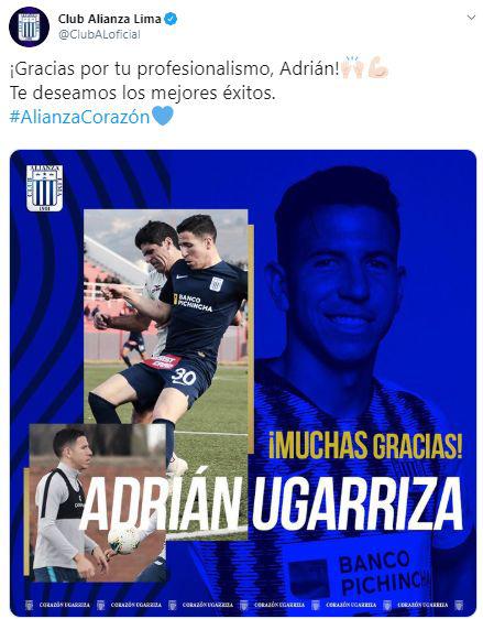 El anuncio de Alianza Lima sobre la salida de Adrián Ugarriza.