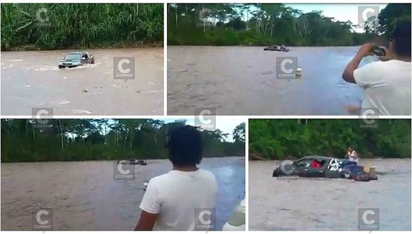 Impresionantes imágenes: Carro que llevaba juguetes y panetones queda atrapado en medio de río (VIDEO)