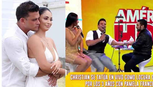 Christian Domínguez se tatuó en vivo para conmemorar sus tres años de relación con Pamela Franco. (Foto: Instagram/ captura de video).