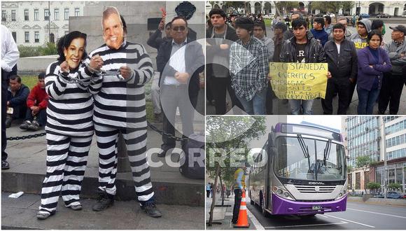 Corredor Morado: ​transportistas protestan disfrazados de Castañeda y Villarán por recorte de rutas (VIDEO)