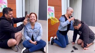 Natalia Salas se rapó el cabello tras quimioterapias y su novio hizo lo mismo (VIDEO)