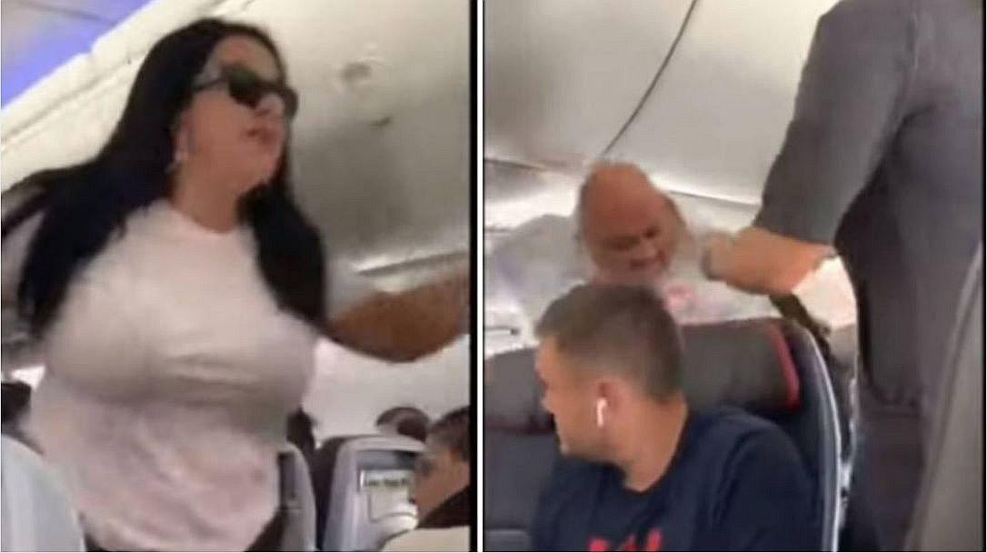 Pasajera golpea a su pareja por mirar a otras mujeres en el avión (VIDEO)