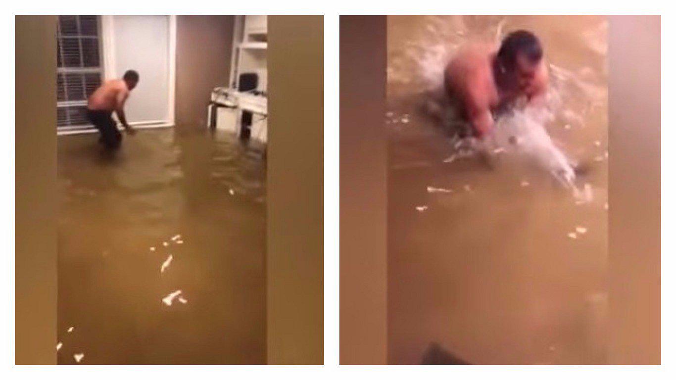 Huracán Harvey: hombre protagoniza tediosa captura de un pez en su casa inundada (VIDEO)