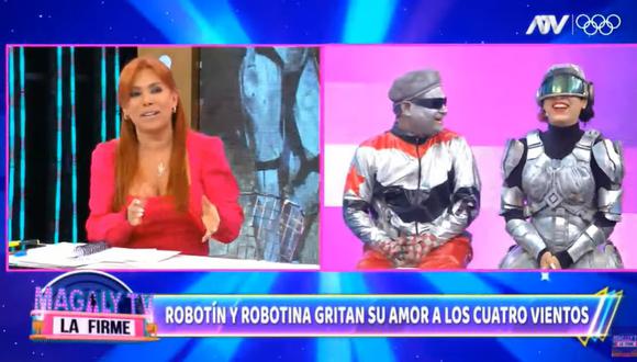Curiosos personajes oficializaron su relación en el programa “Magaly TV: La Firme” y la periodista felicitó a ‘Robotín’ por darse una nueva oportunidad en el amor. (Foto: Captura)