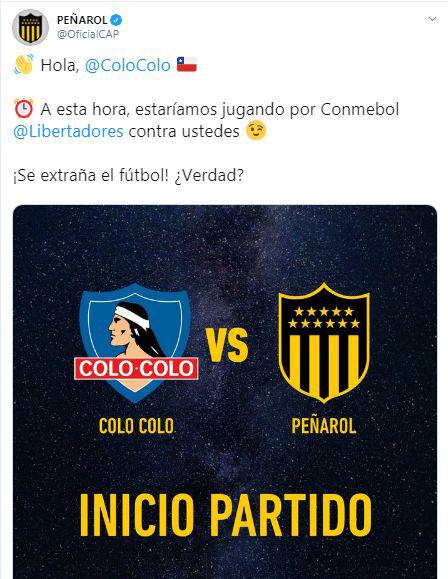 Peñarol retó a Colo Colo en Twitter.
