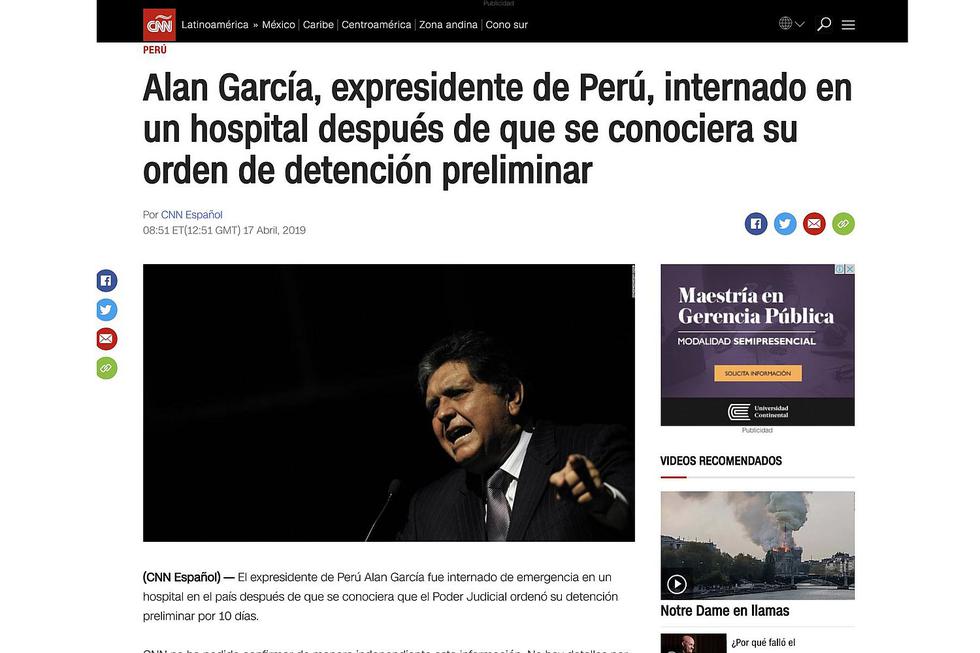 Así informa la prensa internacional sobre el estado de Alan García tras dispararse (FOTOS)
