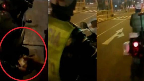 Policía recibió 20 soles de coima de motociclista que se habría pasado la luz roja (VIDEO)