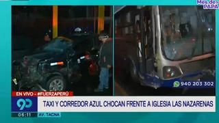 Cercado de Lima: taxi y bus del corredor azul chocan en Av. Tacna (VIDEO)
