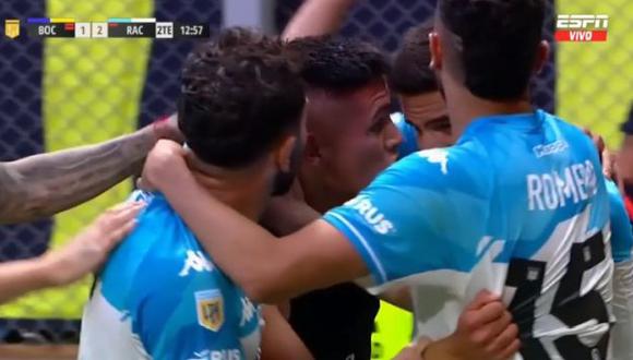 Gol de Carlos Alcaraz para el 2-1 de Racing vs. Boca Juniors. (Captura: ESPN)
