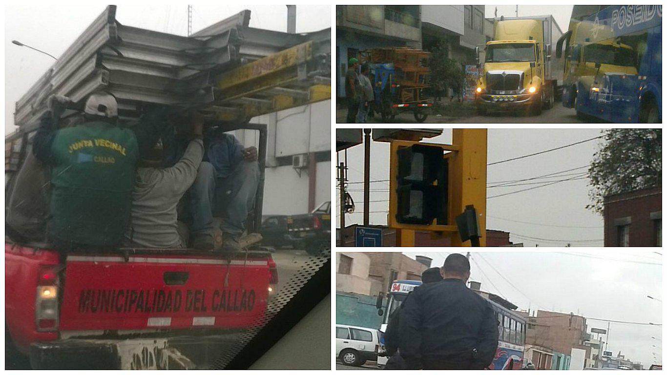 Callao: trabajadores municipales viajan con pesada carga de metal sobre sus cabezas