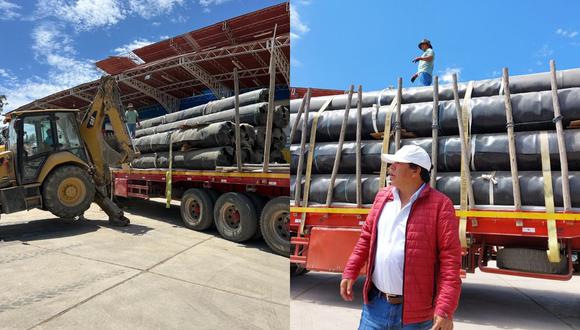 Alcalde provincial de Santiago de Chuco, Juan Gabriel Alipio, brindó materiales para mejorar 5 canales de riego del distrito de Quiruvilca, gracias a la inversión del Fondo Social Alto Chicama.