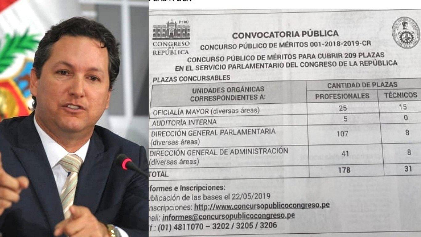 Daniel Salaverry anuncia convocatoria para acceder a 209 plazas laborales en el Congreso