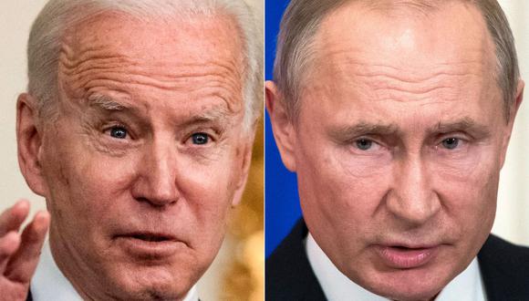 Biden advierte a Putin que atacar a Ucrania tendrá “costos severos” para Rusia. (Foto: Eric BARADAT and Pavel Golovkin / various sources / AFP)