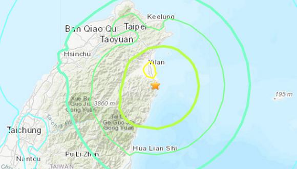 El epicentro del terremoto, que se situó en el condado de Yilan, se produjo a las 13:11 horas y a una profundidad de 67 kilómetros. (Foto: USGS)