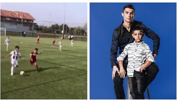 ​Cristiano Ronaldo muestra orgulloso los dos golazos que marcó su hijo (VIDEO)