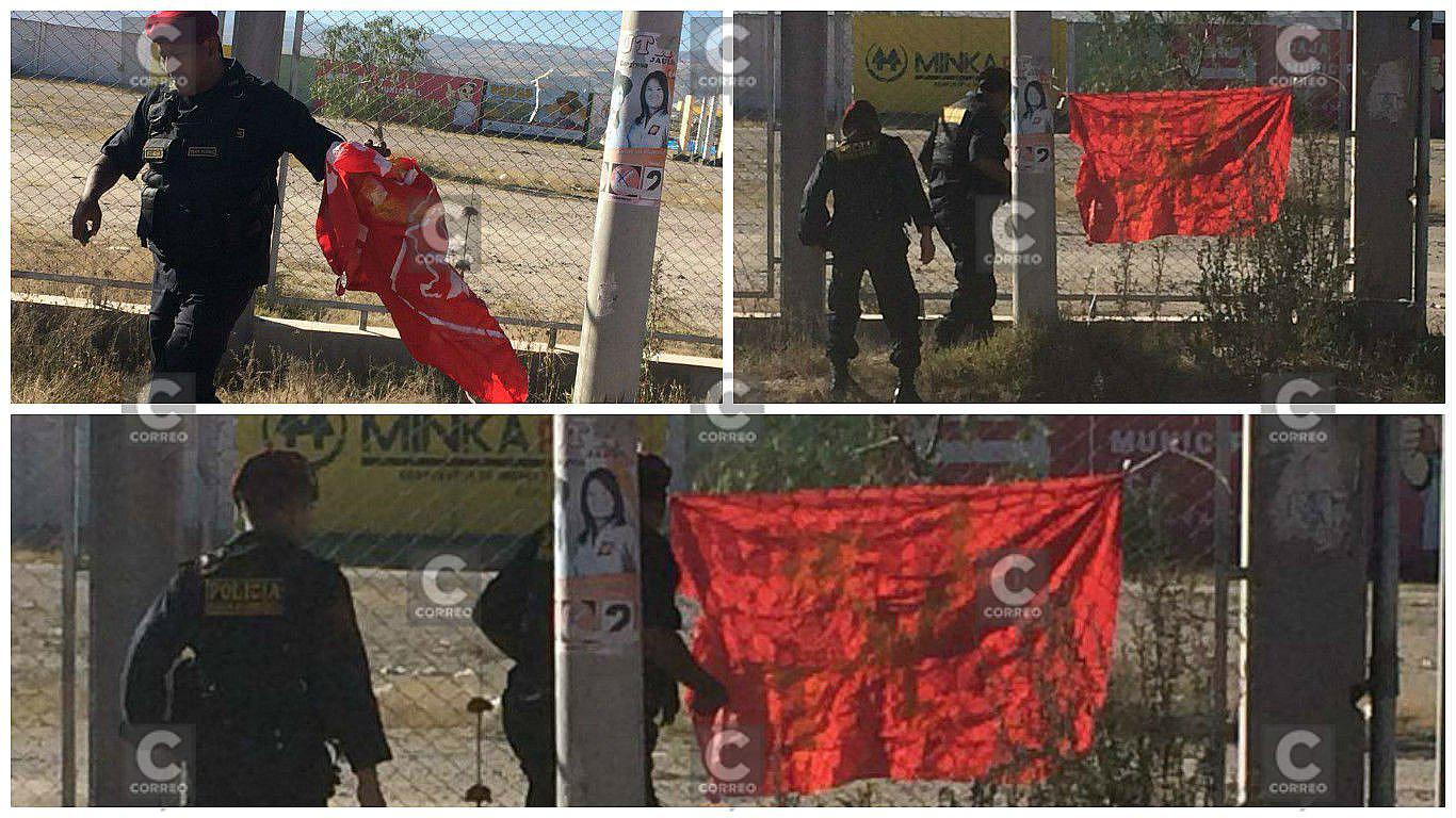 Hallan pedazo de banderola de candidato con dibujo de la la hoz y el martillo 