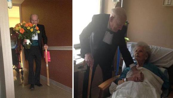 Anciano sorprende a su esposa con flores y chocolates por su 57 aniversario en hospital