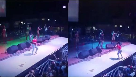 Mujer sufre terrible caída en pleno concierto en Iquitos 