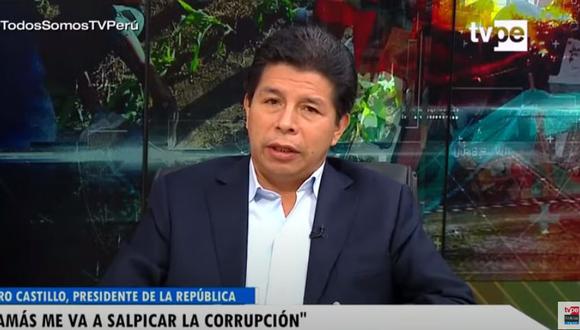 El mandatario Pedro Castillo reiteró que no esta involucrado en actos de corrupción. (Captura video TV Perú)